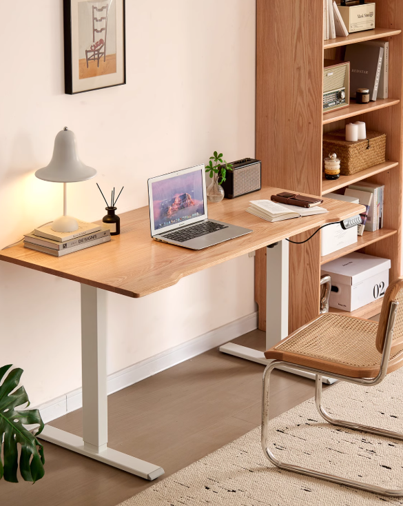 Premium Oak Solid Wood Electric Height Adjustable Standing Desk - Ergonomic Home Office Workstation for Computer & Laptop Use