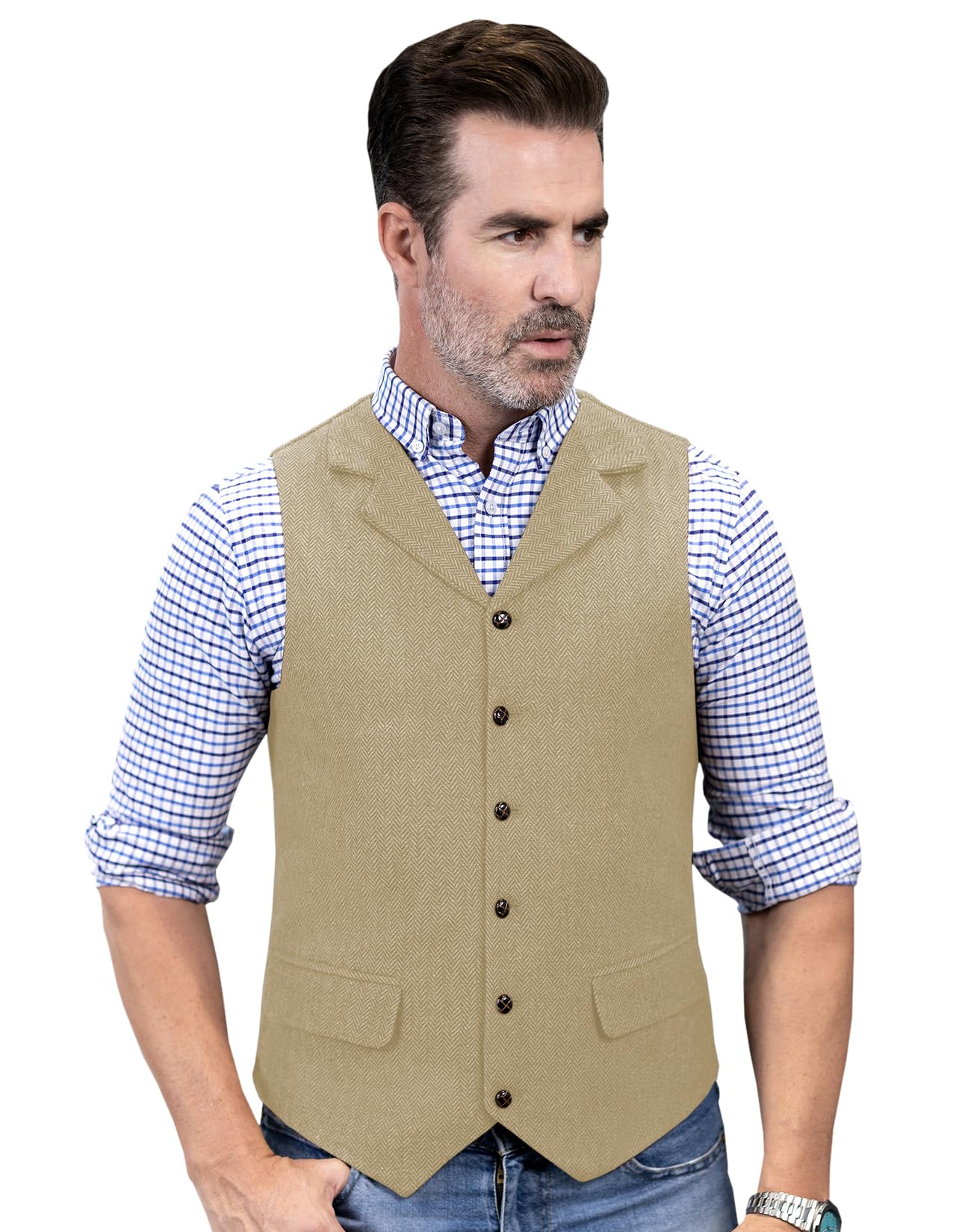 Men's Herringbone Tweed Suit Vest | Casual Wool Blend Waistcoat | Western Classic Mens Vest | Perfect for Weddings, Office & Formal Events