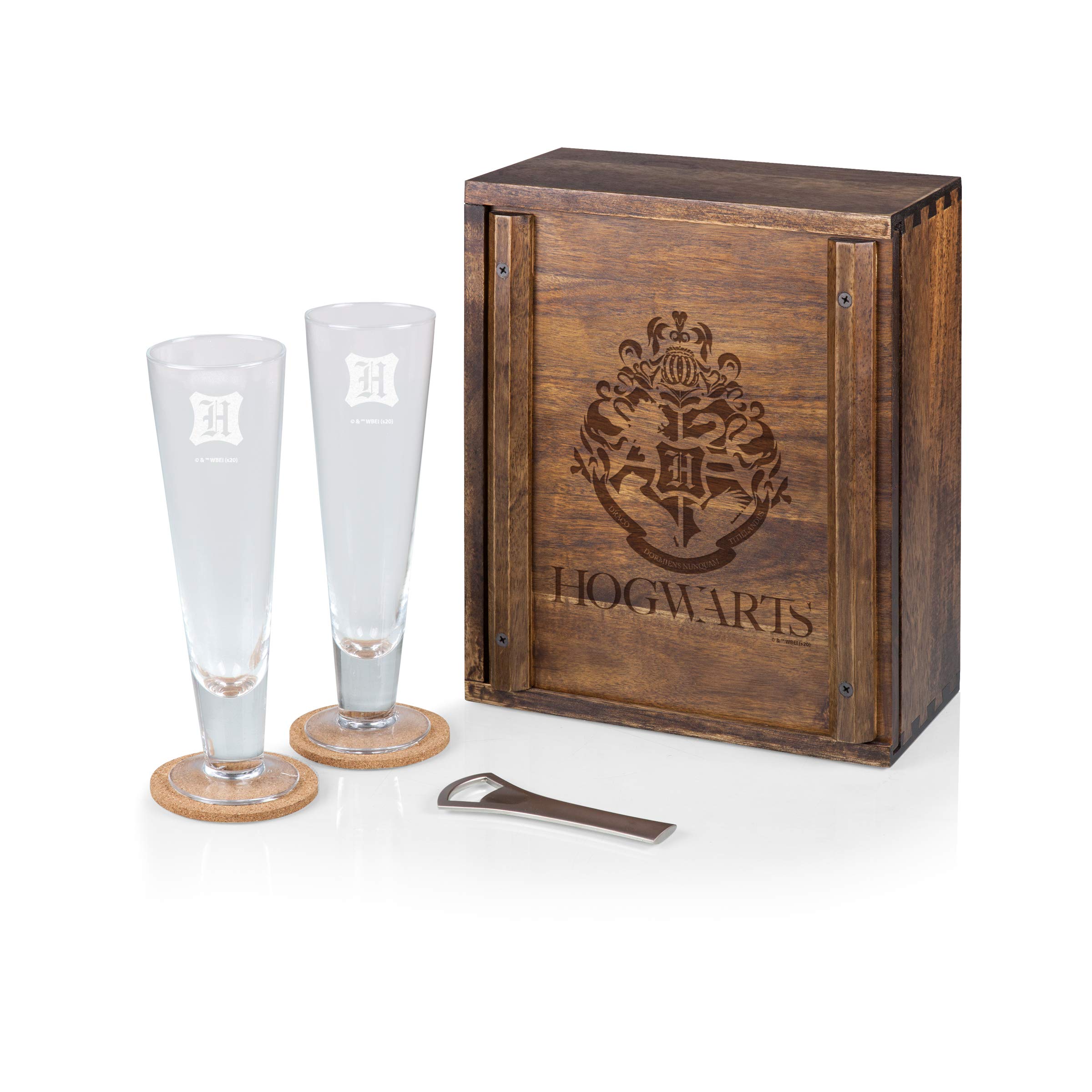 Harry Potter Hogwarts Drinking Glasses Gift Set - 4-Piece Acacia Wood Goblets with Hogwarts Crest - Perfect for Harry Potter Fans, Themed Parties, and Collectible Gifts