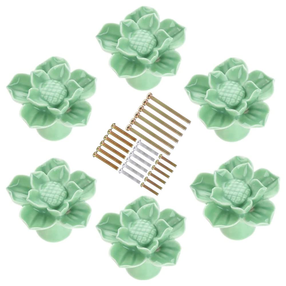 Vintage Green Floral Ceramic Drawer Knobs & Cabinet Pulls - Set of 6 for DIY Furniture, Dressers, Cupboards, Bins & Doors - Perfect for Boho & Farmhouse Home Decor