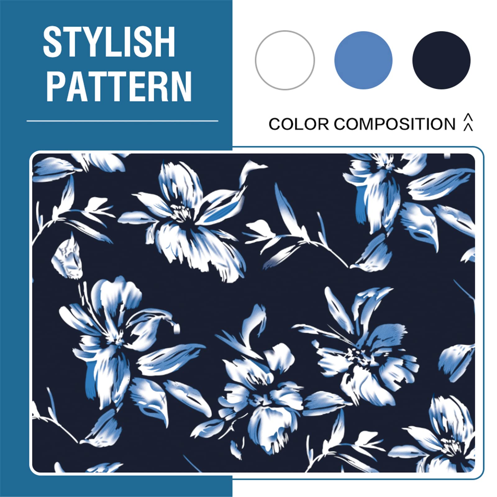 Floral Printed Wingback Chair Slipcover - Super Stretch Modern Style Wing Chair Cover with Elastic Bottom - 1-Piece Furniture Protector for Living Room, Bedroom, Office (Navy Blue)
