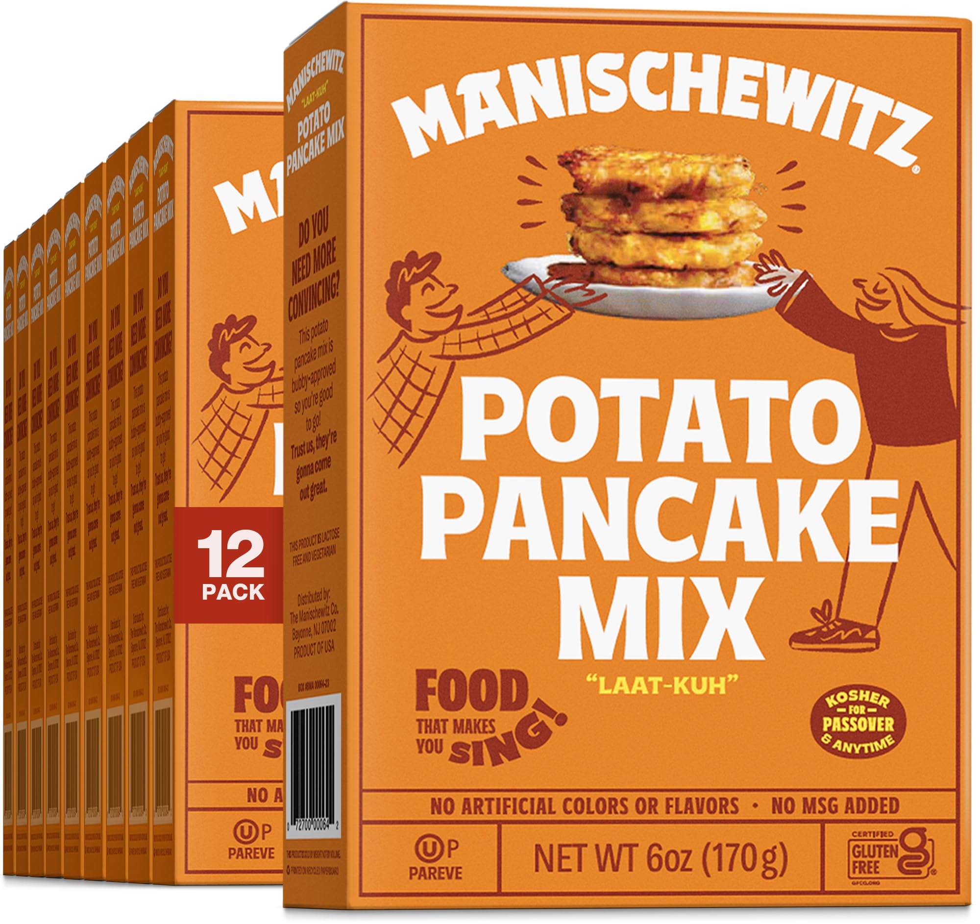 Manischewitz Gluten Free Potato Pancake Mix 6oz (12 Pack) - Traditional Style Potato Latke Mix, No MSG - Perfect for Hanukkah, Jewish Holidays & Family Breakfasts