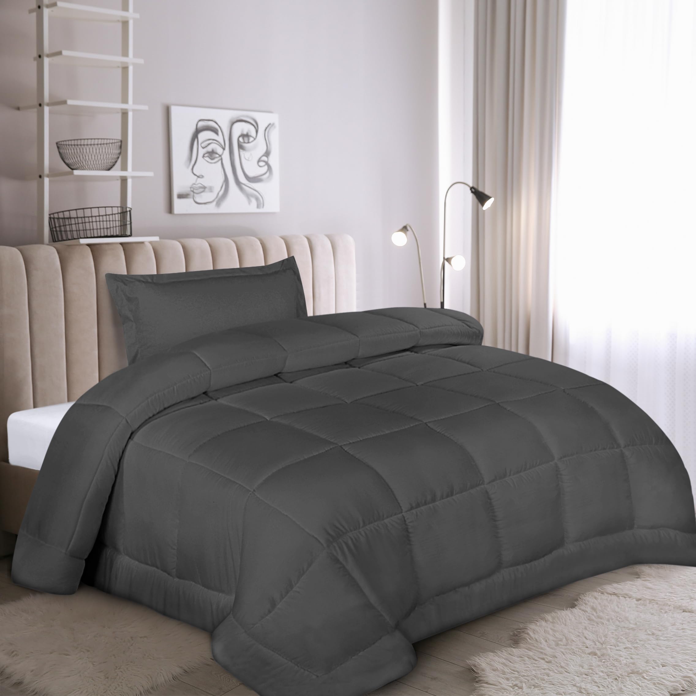 Utopia Bedding Twin Comforter Set for Kids - 1 Pillow Sham, Down Alternative Grey Bedding Set | Soft, Comfortable & Machine Washable | Perfect for Kids' Rooms, Sleepovers & Cozy Bedtime