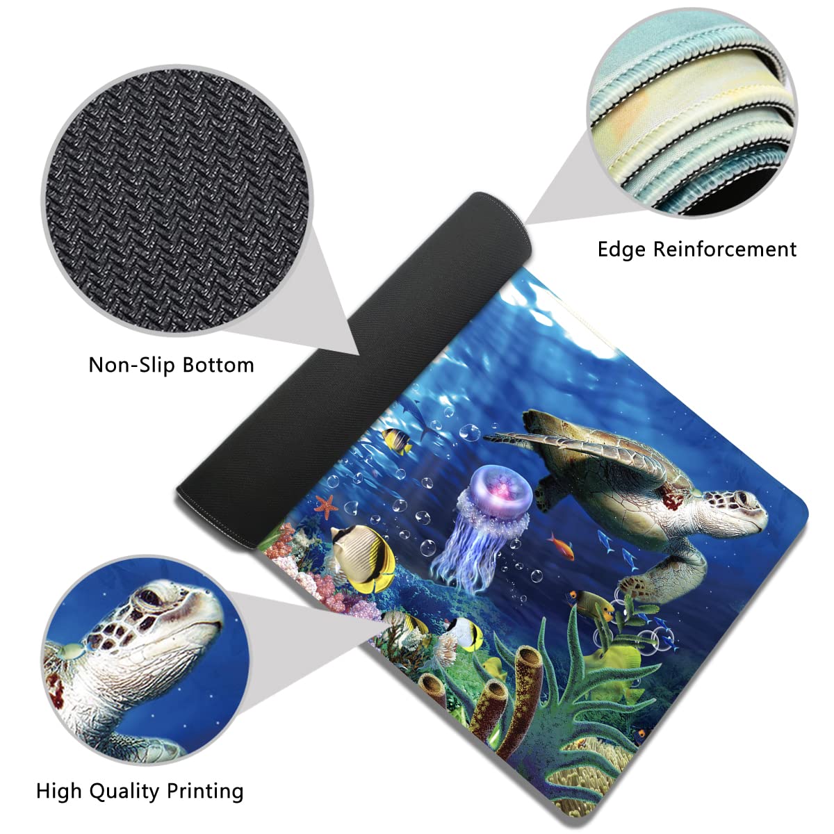Extra Large Gaming Mouse Pad 35.5x15.8 Inch - Blue Underwater World Turtle Design XXL Mouse Mat for PC, Laptop & Office Desk - Perfect for Gamers, Work & Home Office Setup