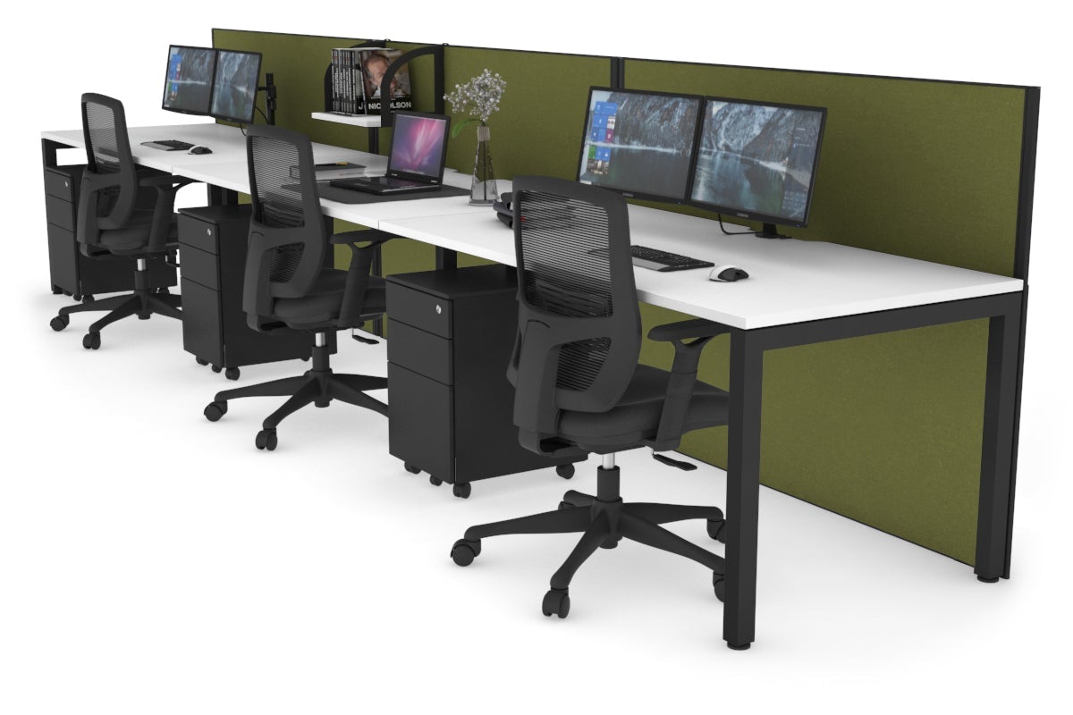 Horizon Quadro 3-Person Office Workstation with Square Legs & Cable Management - 1800L x 800W Desk for Collaborative Workspaces | Perfect for Modern Offices, Coworking Spaces & Team Environments