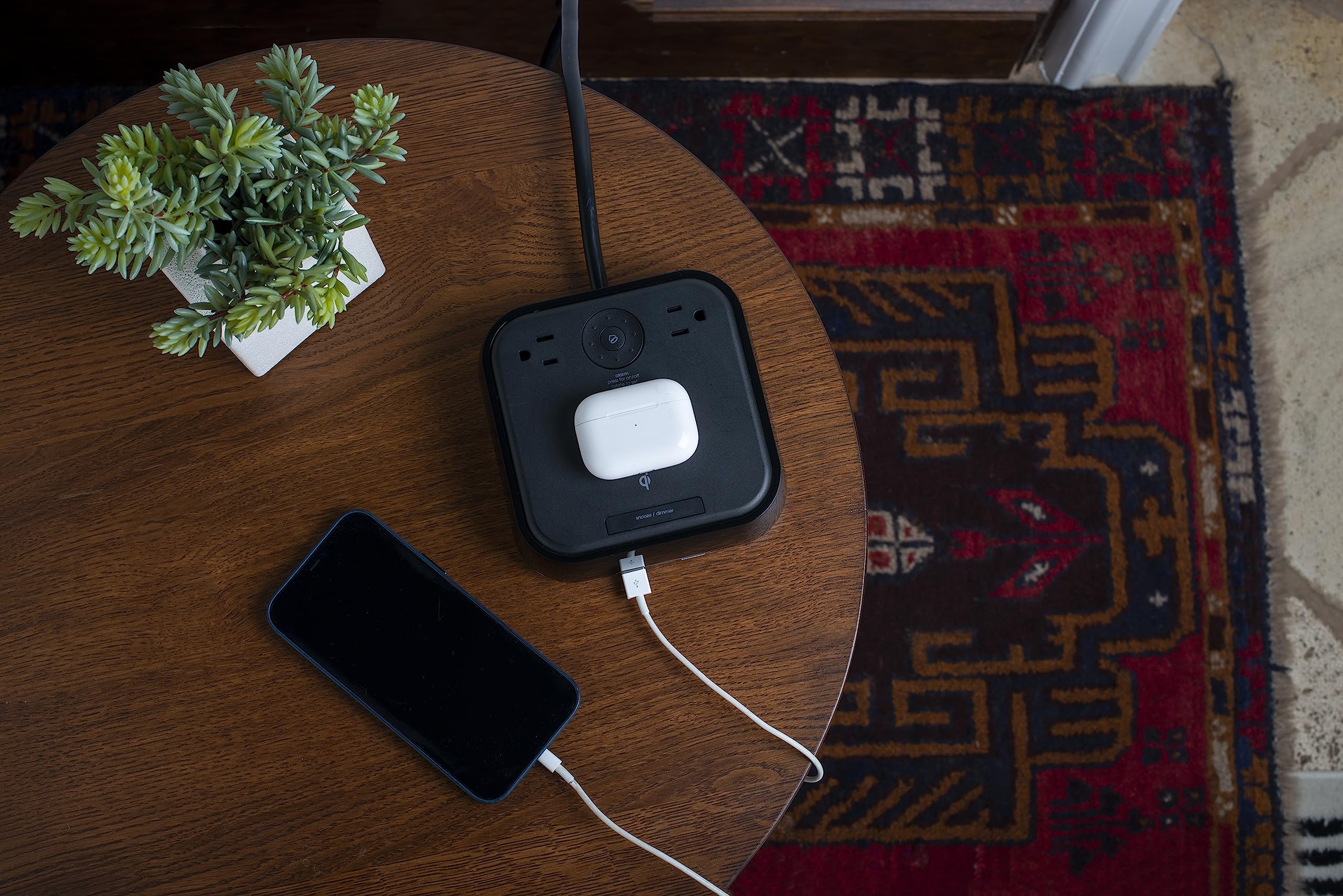 Brandstand CubieTrio - 3-in-1 Wireless Charging Alarm Clock with Qi Fast Charging, USB-A & USB-C Ports, Tamper-Resistant Outlets - Perfect for Bedroom, Office & Travel Accessories