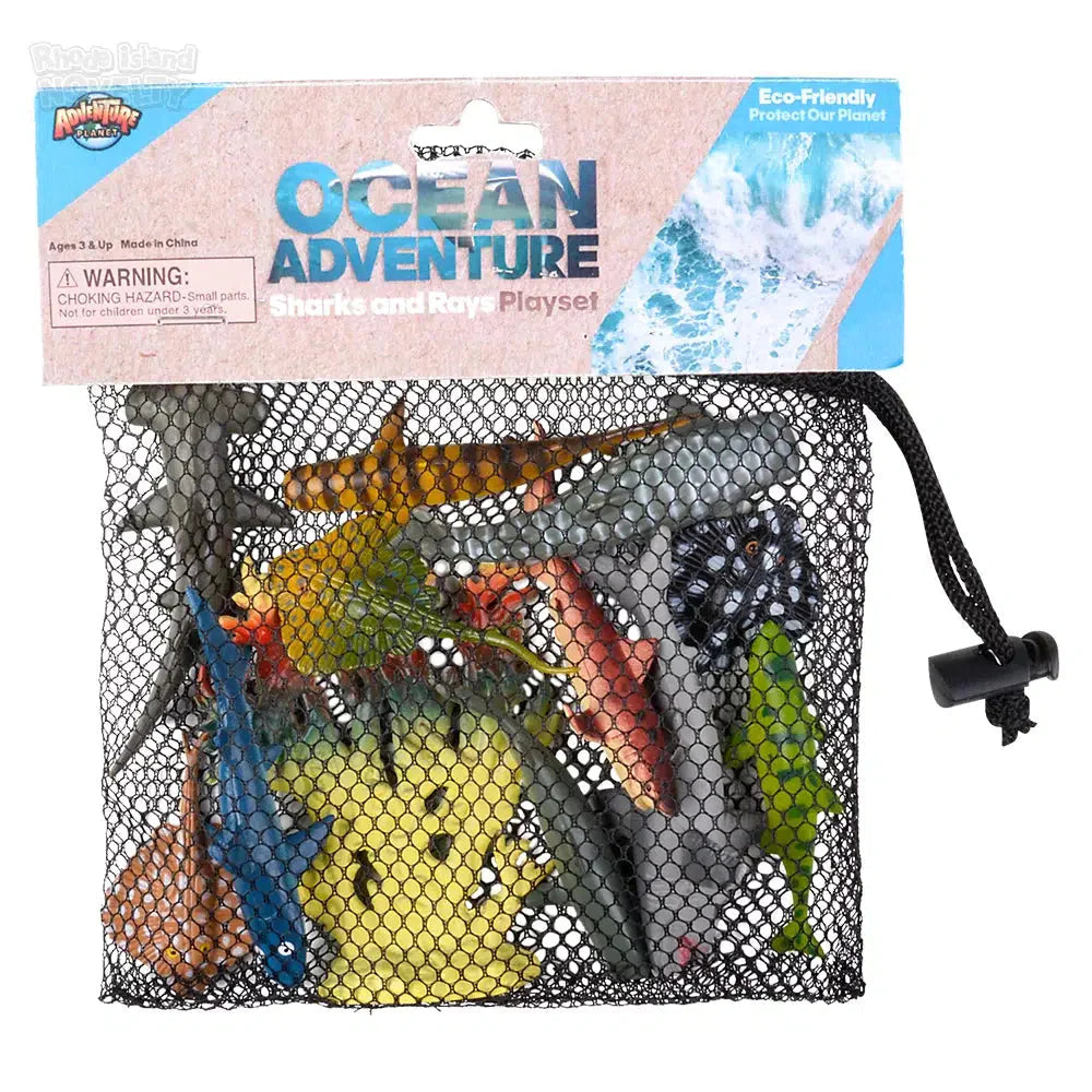 12-Piece Shark and Ray Mesh Bag Play Set - Ocean Animal Toys for Kids, Perfect for Beach, Pool, and Bathtime Fun