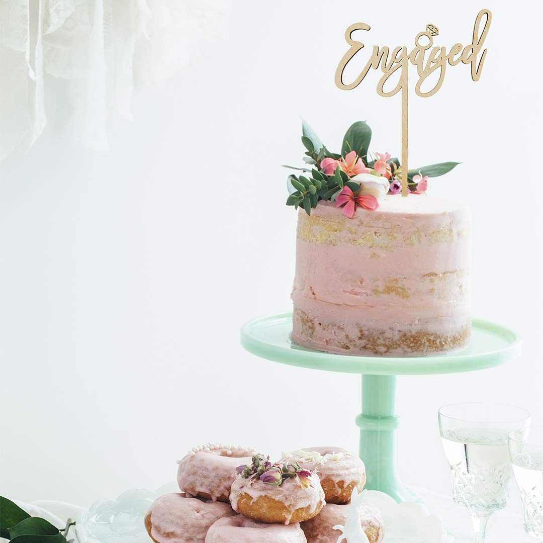 Elegant Laser-Cut Wood Cake Topper - Rustic Calligraphy 'Engaged' Wedding Decor for Bridal Showers, Bachelorette Parties & Engagement Celebrations - Perfect for Wedding Cakes, Dessert Tables & Romantic Events