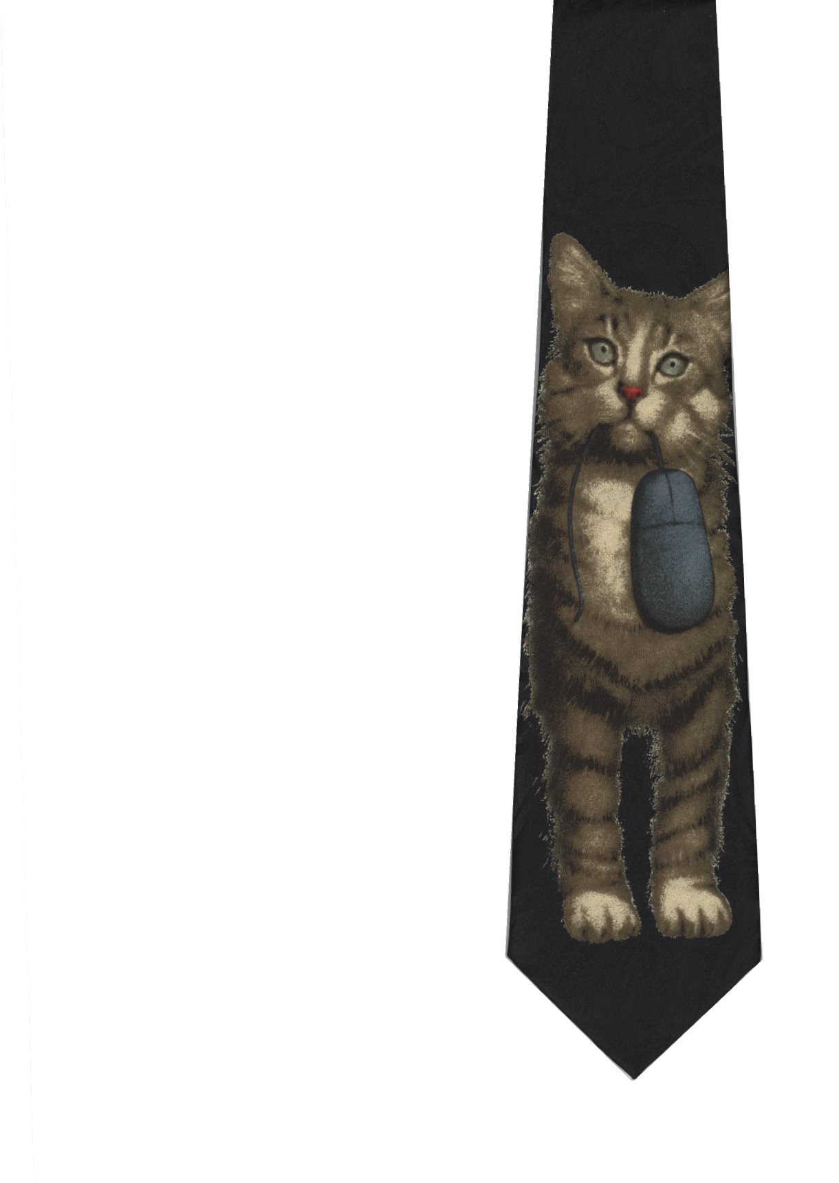 Steven Harris Men's Cat & Computer Mouse Design Silk Necktie - Black | Formal Office Wear & Geek Gift for Tech Lovers