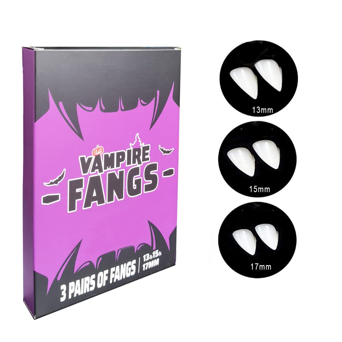 WesGen Vampire Teeth Fangs - 3 Pairs Halloween Costume Accessories for Cosplay, Party Decor & Scary Makeup | Perfect for Halloween Parties, Horror Events & Theatrical Performances