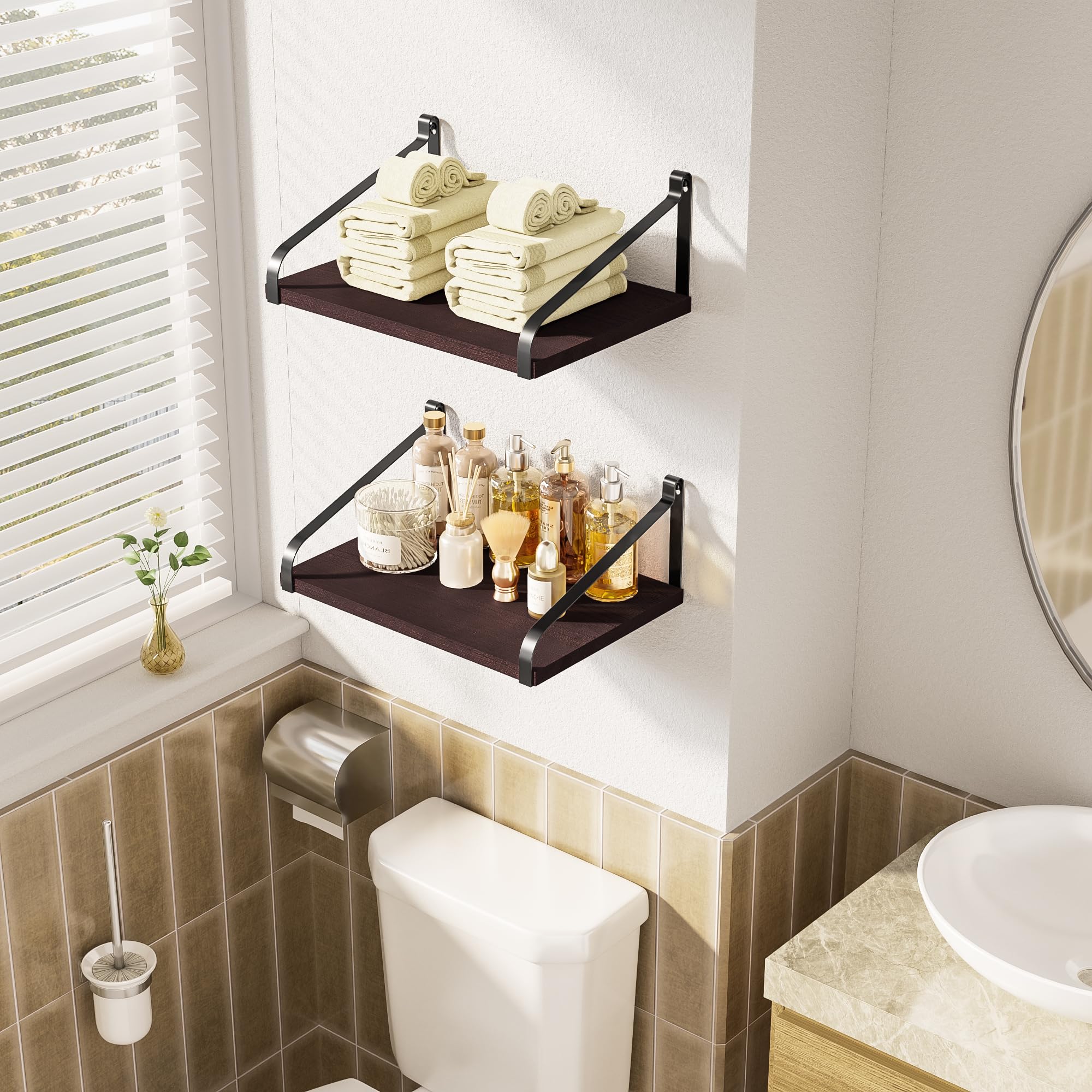Floating Wall Shelves Set of 2 - Solid Wood Wall Mount Shelves 16.5