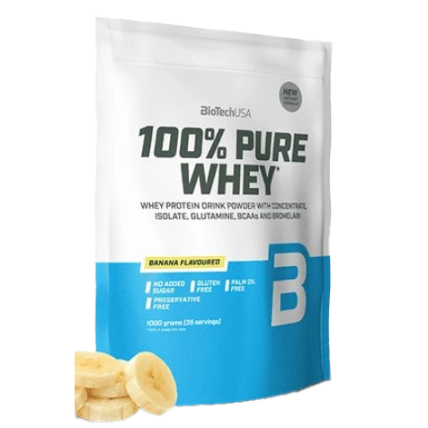 BioTechUSA 100% Pure Whey Protein Powder - Banana Flavor, 1000g (2.2lb) for Muscle Recovery & Post-Workout Nutrition | Gym Supplement for Athletes & Fitness Enthusiasts