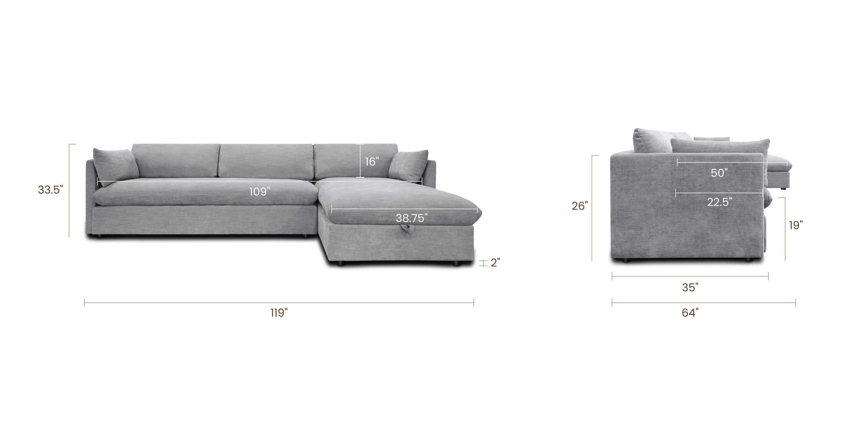 Argos Right Facing Sleeper Sectional Sofa Bed - Convertible L-Shaped Couch with Storage | Modern Living Room Furniture for Small Spaces | Perfect for Apartments, Guest Rooms & Home Theater Seating