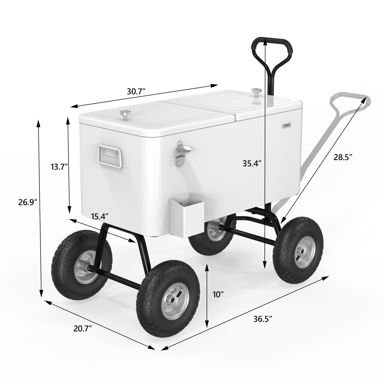 VINGLI 80 Quart Rolling Cooler with Wheels - Heavy Duty Portable Ice Chest for Beach, Camping, Tailgating & Outdoor Parties - Large Capacity Cooler with Long Handle & 10