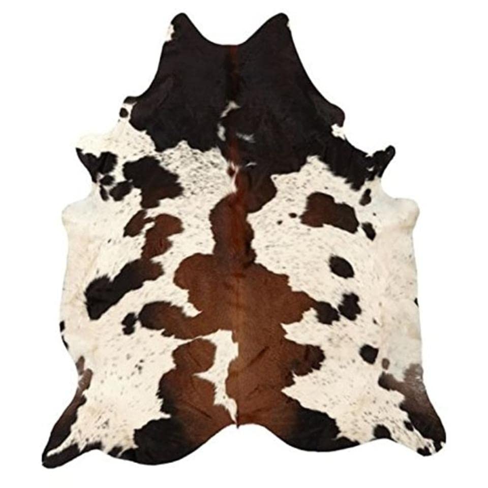Luxury Tri-Color Cowhide Rug - Pure Brown, Black & White - 5x3ft Small Size - Handmade Natural Cow Skin for Living Room, Bedroom & Office Decor