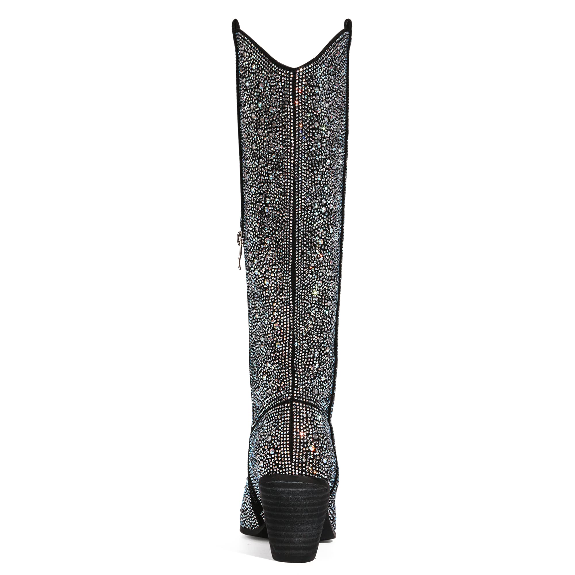 MUCCCUTE Women's Rhinestone Sparkly Cowboy Boots - Mid Calf Glitter Boots with Block Heel for Western Fashion, Party & Night Out