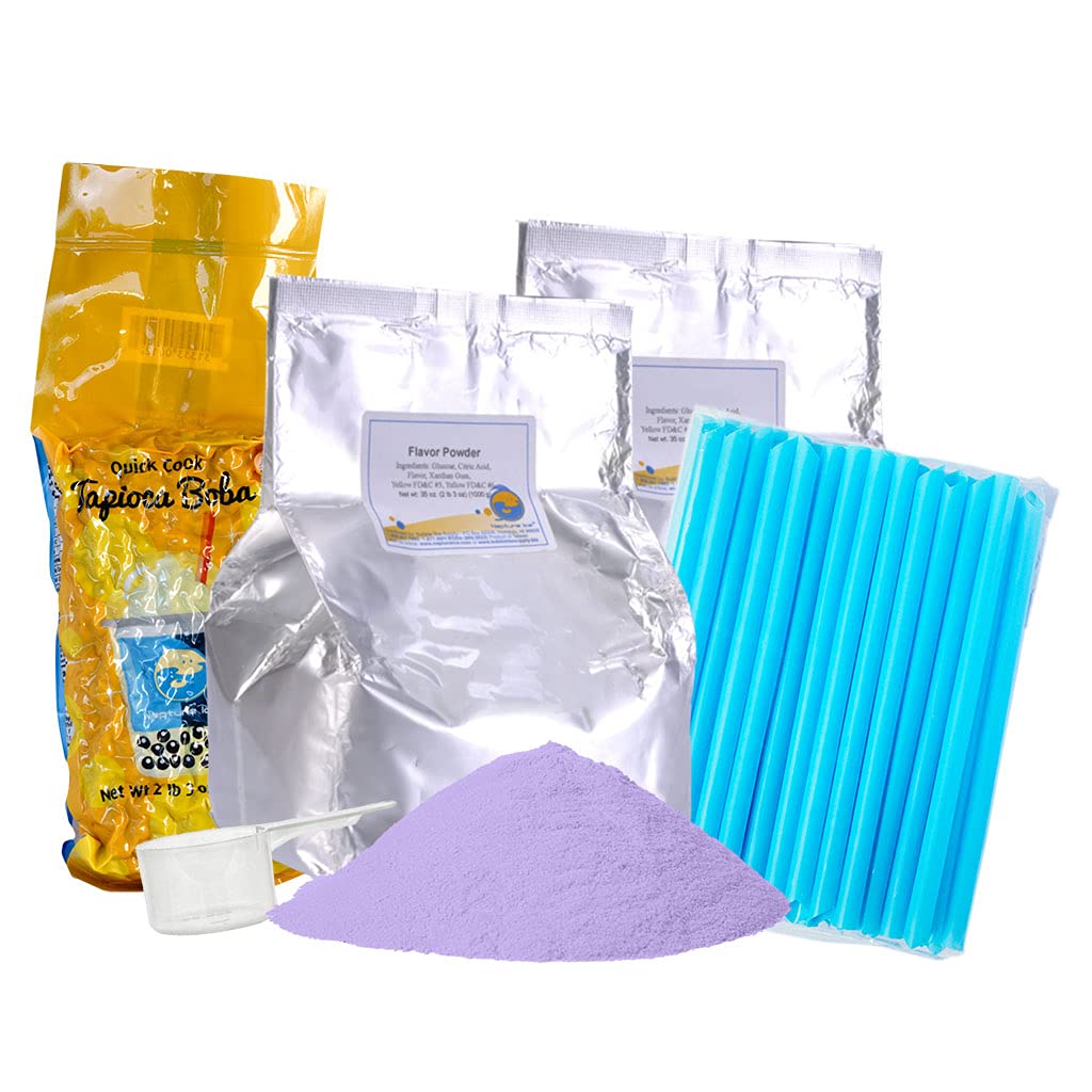 **Bubble Tea Kit - Taro Flavor (40-45 Servings) | Instant Boba Milk Tea Starter Set with Tapioca Pearls & Powder | DIY Bubble Tea at Home, Parties & Gifts**