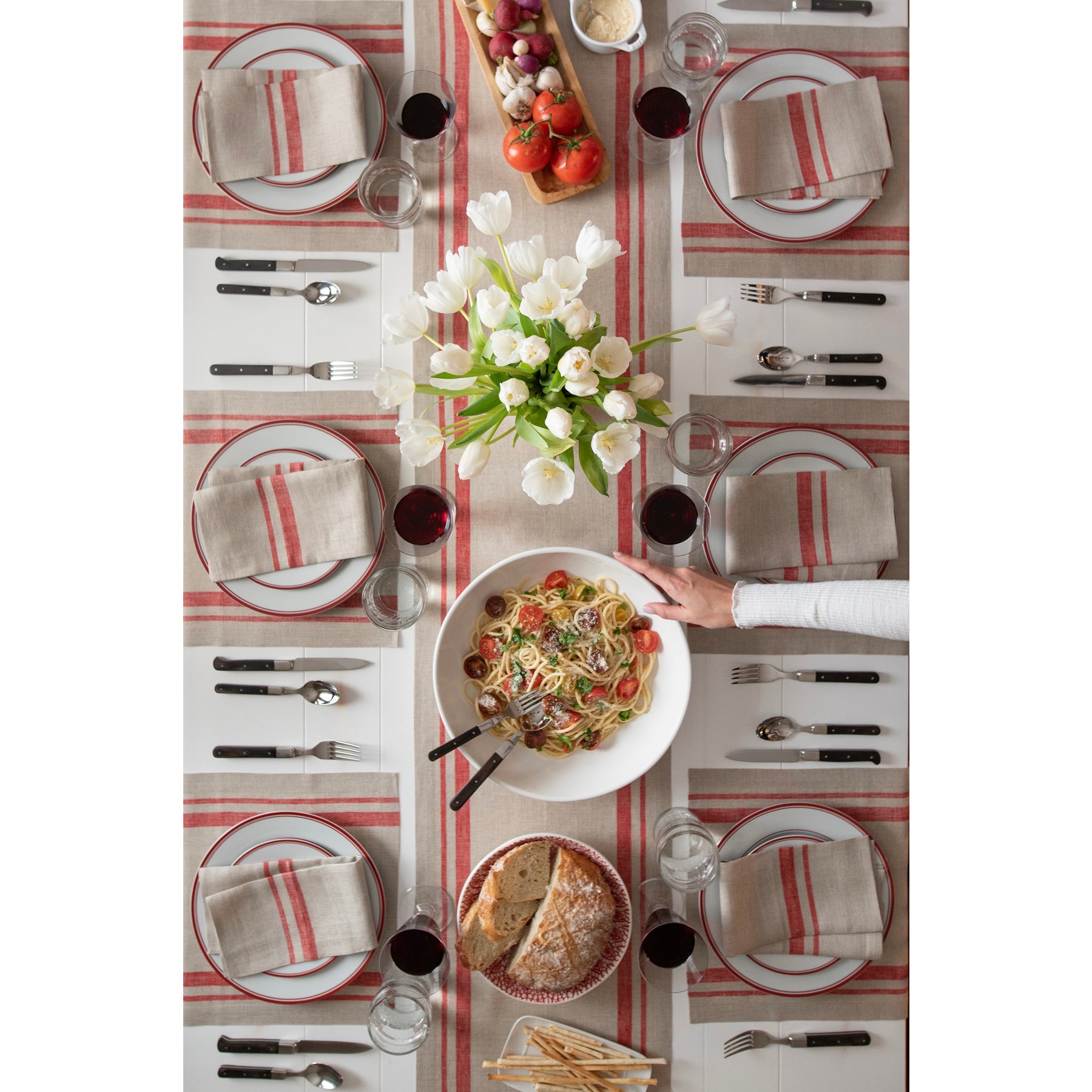 French Striped Table Runner - Elegant Dining Decor for Weddings, Parties & Home Decor | Cotton Linen Tablecloth for Farmhouse & Rustic Style