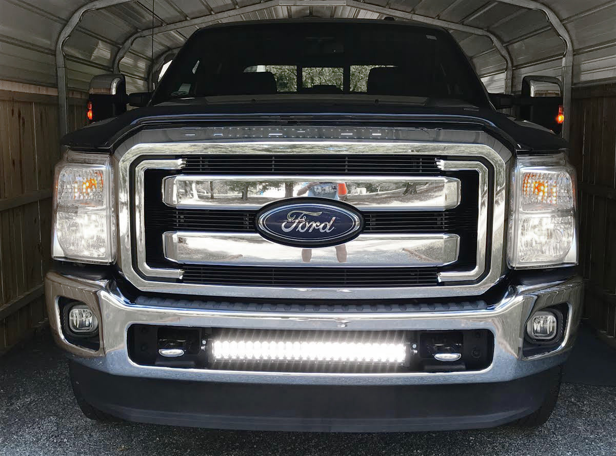 144W 25 LED Light Bar with Lower Bumper Brackets & Wiring Harness for 2011-2016 Ford F250 F350 Super Duty - Off-Road, Fog Lights, Night Driving, Truck Accessories
