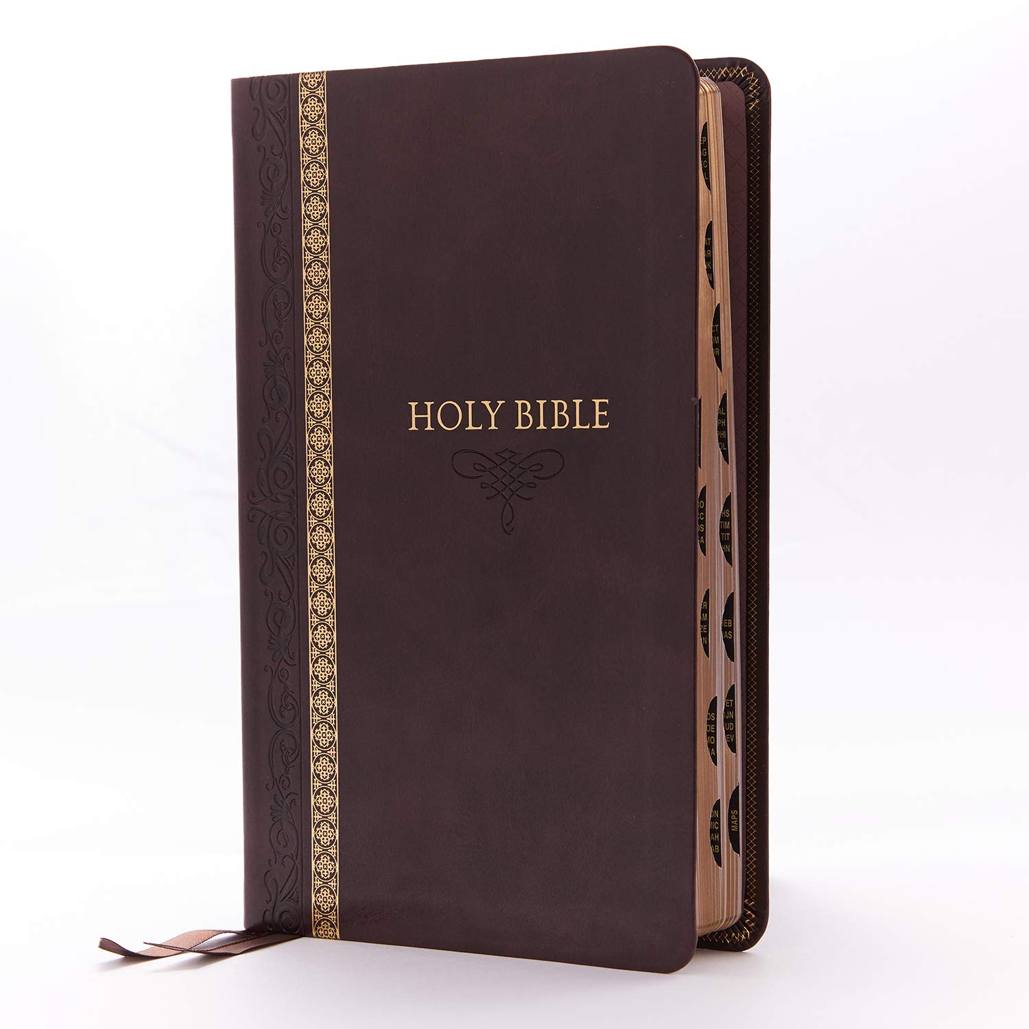 KJV Holy Bible Thinline Edition - Brown Leathersoft Cover, Red Letter Text, Comfort Print with Thumb Index - King James Version - Perfect for Church, Bible Study & Personal Devotion