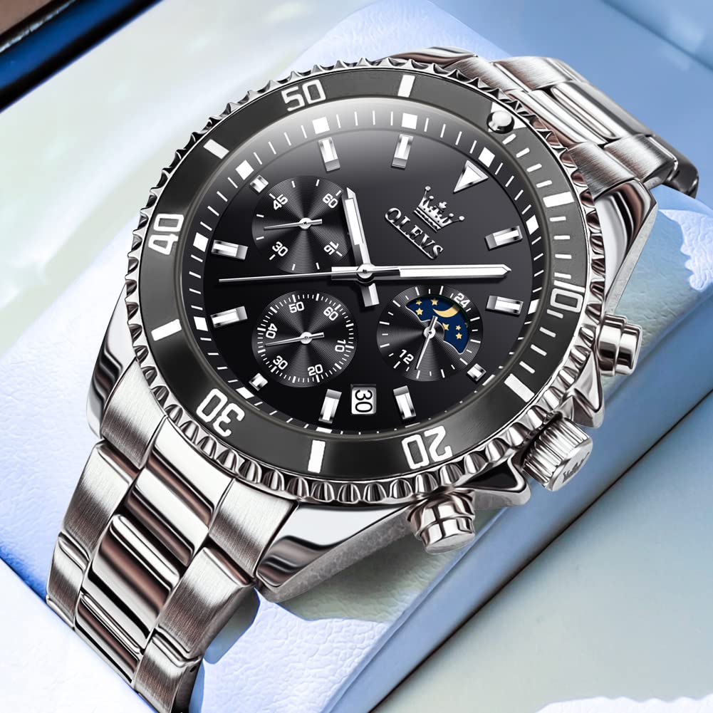OLEVS Men's Watches - Big Face Stainless Steel Waterproof Analog Quartz Watch with Date Display, Fashion Business Wristwatch for Men - Perfect for Office, Formal Events & Everyday Wear