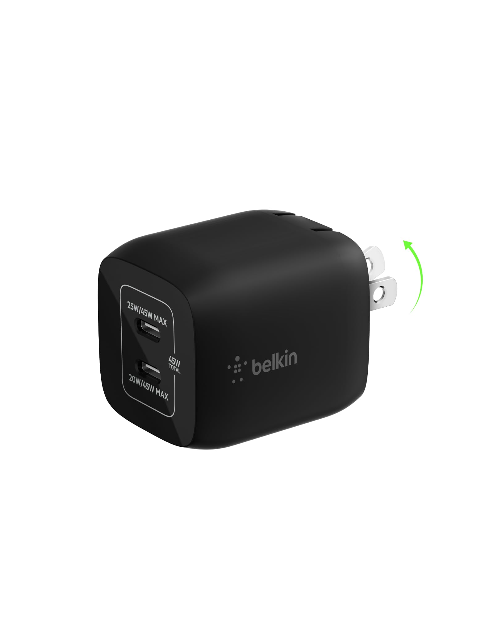 Belkin 45W Dual USB-C GaN Wall Charger - Fast Charging PD 3.0 for iPhone 16/15/14/13 Pro/Max/Mini, iPad Pro 12.9, MacBook, Galaxy S25/S24 & More - Compact Travel Charger for Home, Office & Car Use