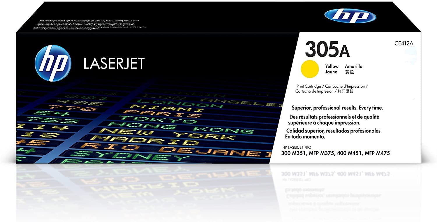 Original HP 305A Yellow Toner Cartridge (CE412A) - Compatible with HP LaserJet Pro 300 M351/M375 & 400 M451/M475 Series Printers | High-Quality Replacement for Office & Home Printing Needs