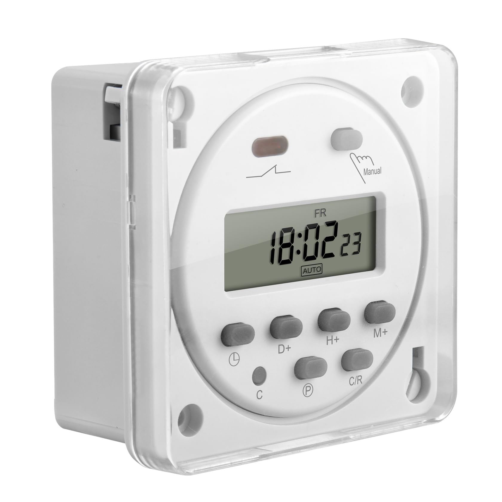 Digital LCD Weekly Programmable Timer Relay Switch CN101A - 16A SPST, 200-230V AC with Waterproof Cover (CE Certified, White) - Ideal for Home Automation, Irrigation Systems & Electrical Appliances