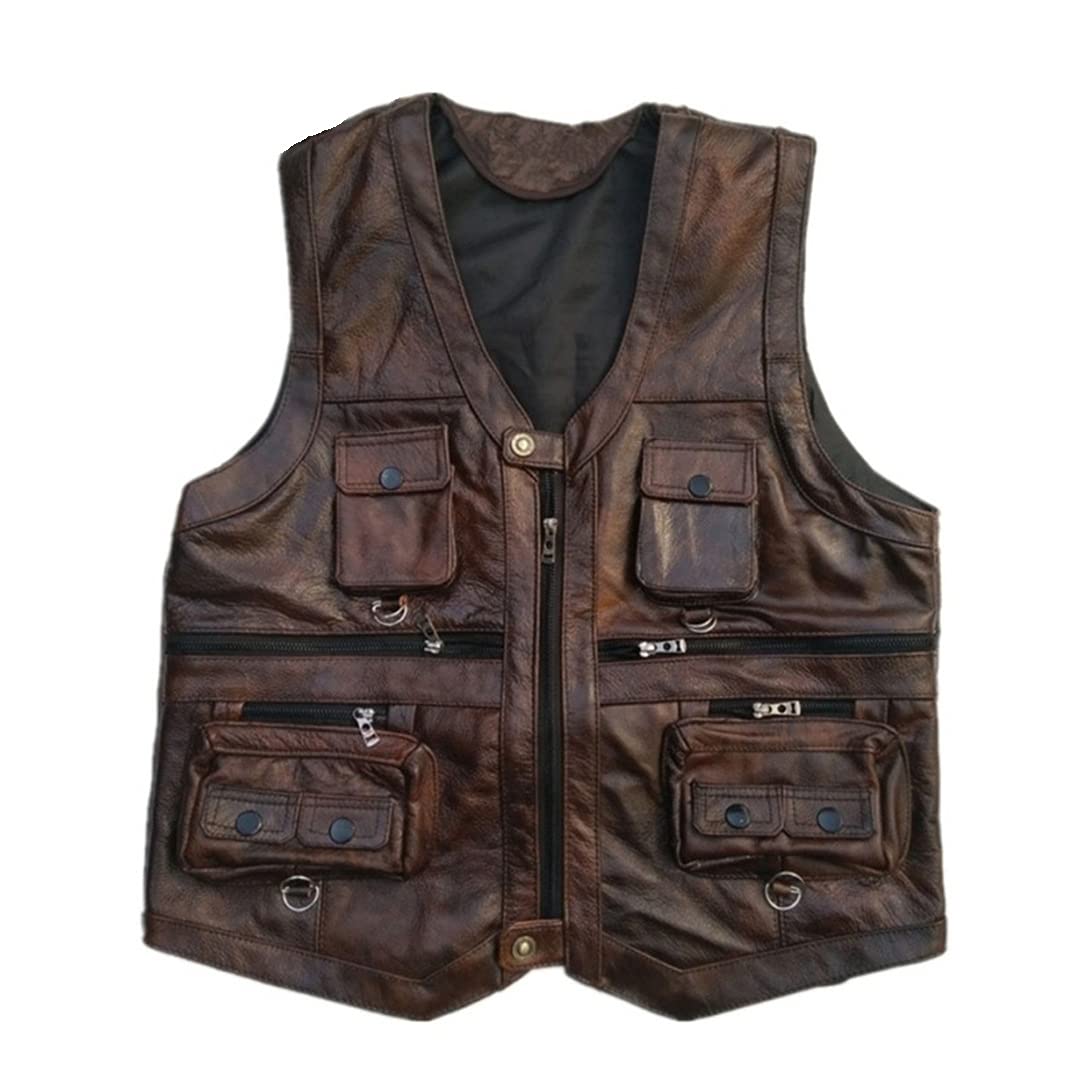 Men's Multi-Pocket Leather Motorcycle Vest - Thick Zipper Waistcoat Sleeveless Jacket for Bikers & Outdoor Enthusiasts - Perfect for Riding, Travel & Casual Wear