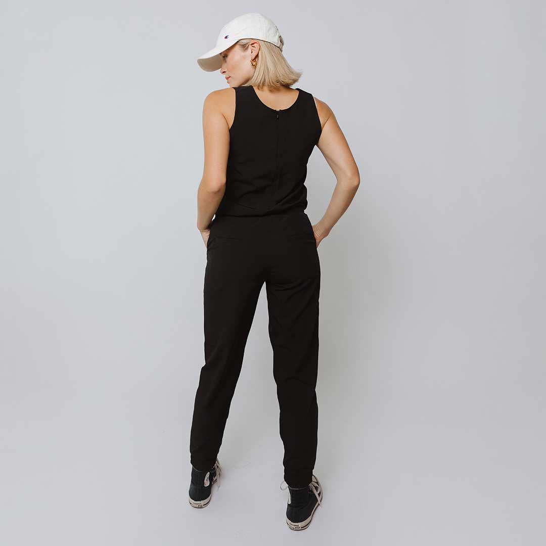 Black Tank Jumpsuit for Women - Sleeveless Romper with Pockets | Casual Summer Outfit for Beach, Travel & Streetwear