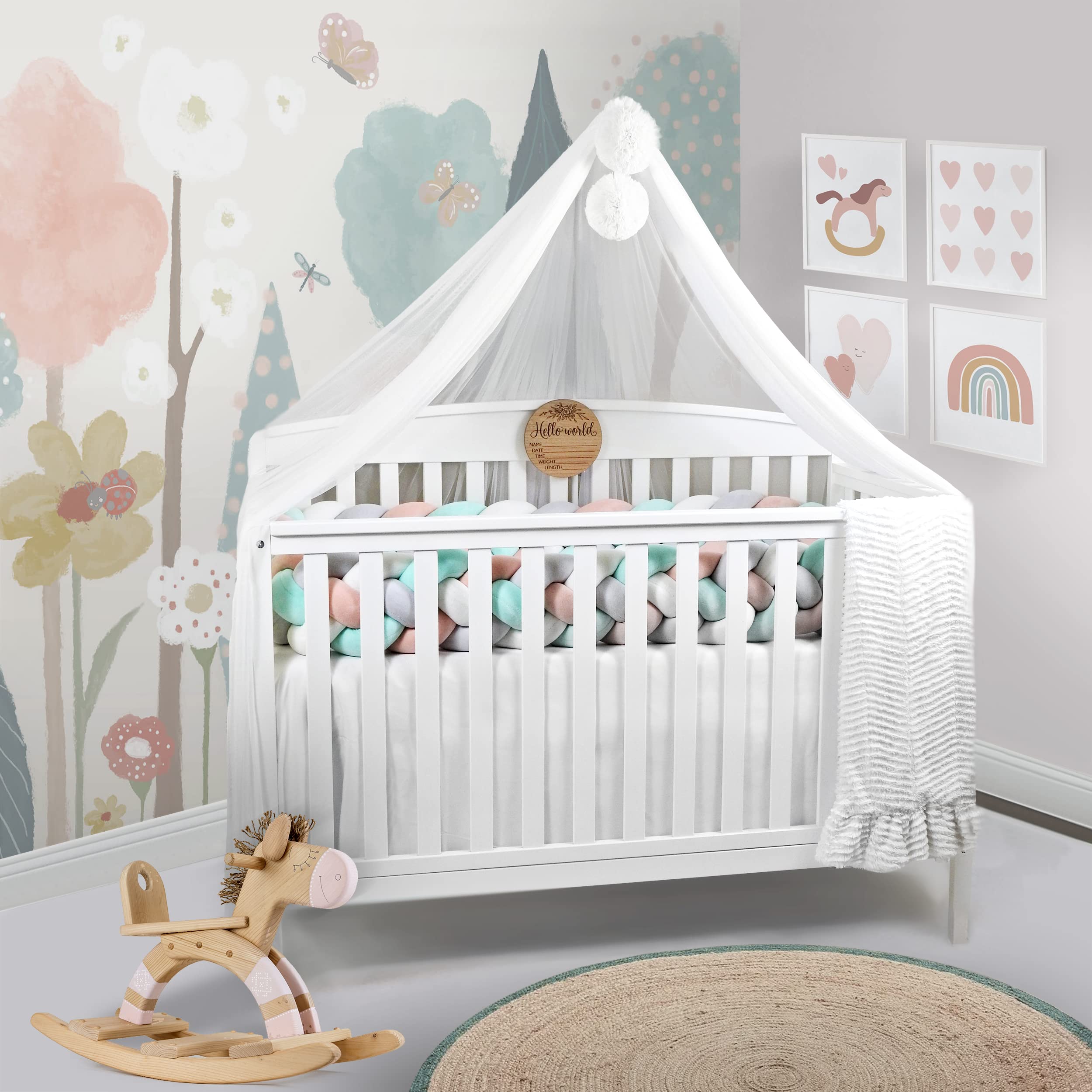 **White Nursery Crib Canopy Net - Breathable Baby Bed Canopy for Infant & Toddler Room Decor - Customizable Crib Baldachin for Baby Shower Gift & Nursery Design (Perfect for Newborns, Girls & Boys Rooms)**