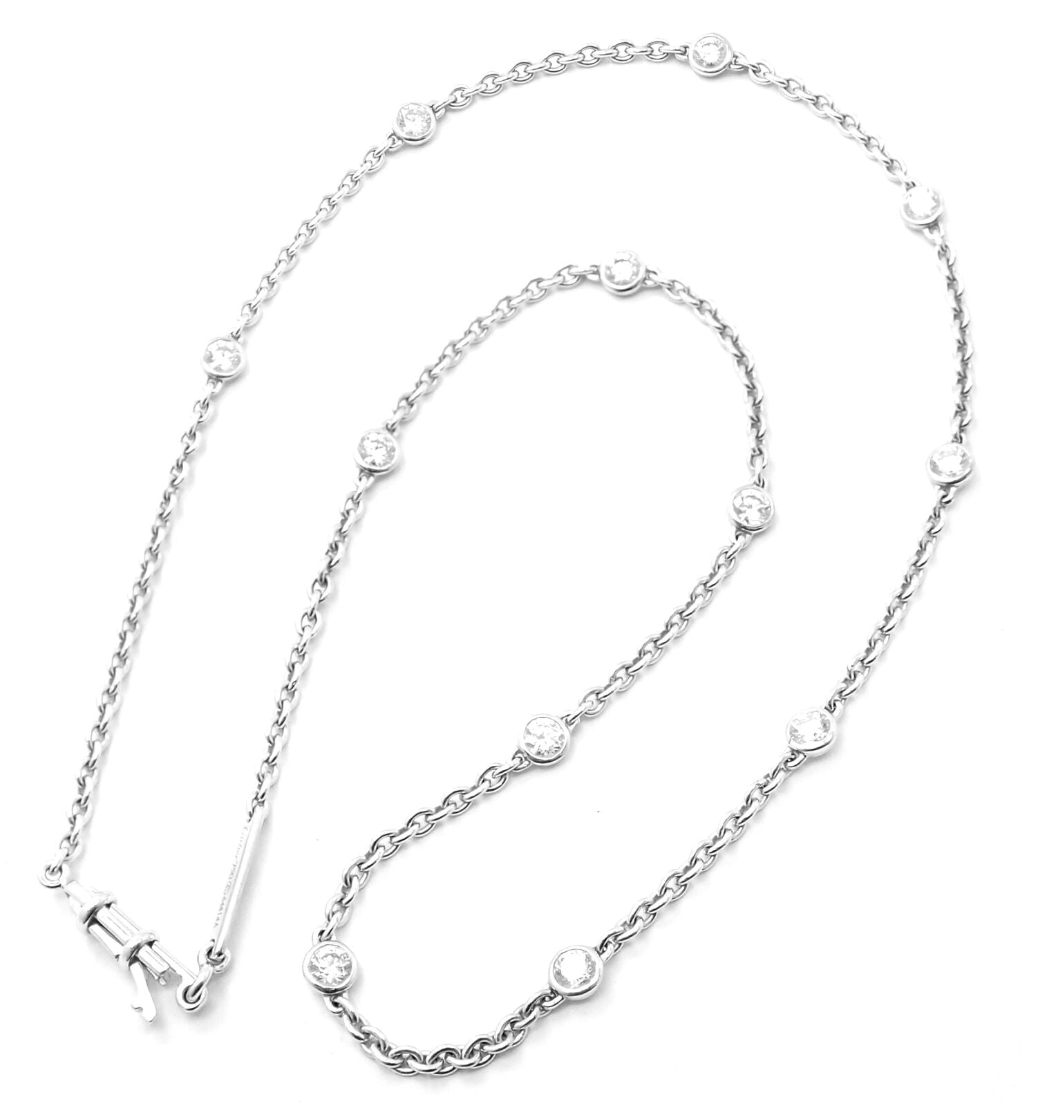 Authentic Cartier 18k White Gold 1.5ct Diamond By The Yard Chain Necklace - Luxury Jewelry for Women, Perfect for Weddings, Anniversaries & Special Occasions