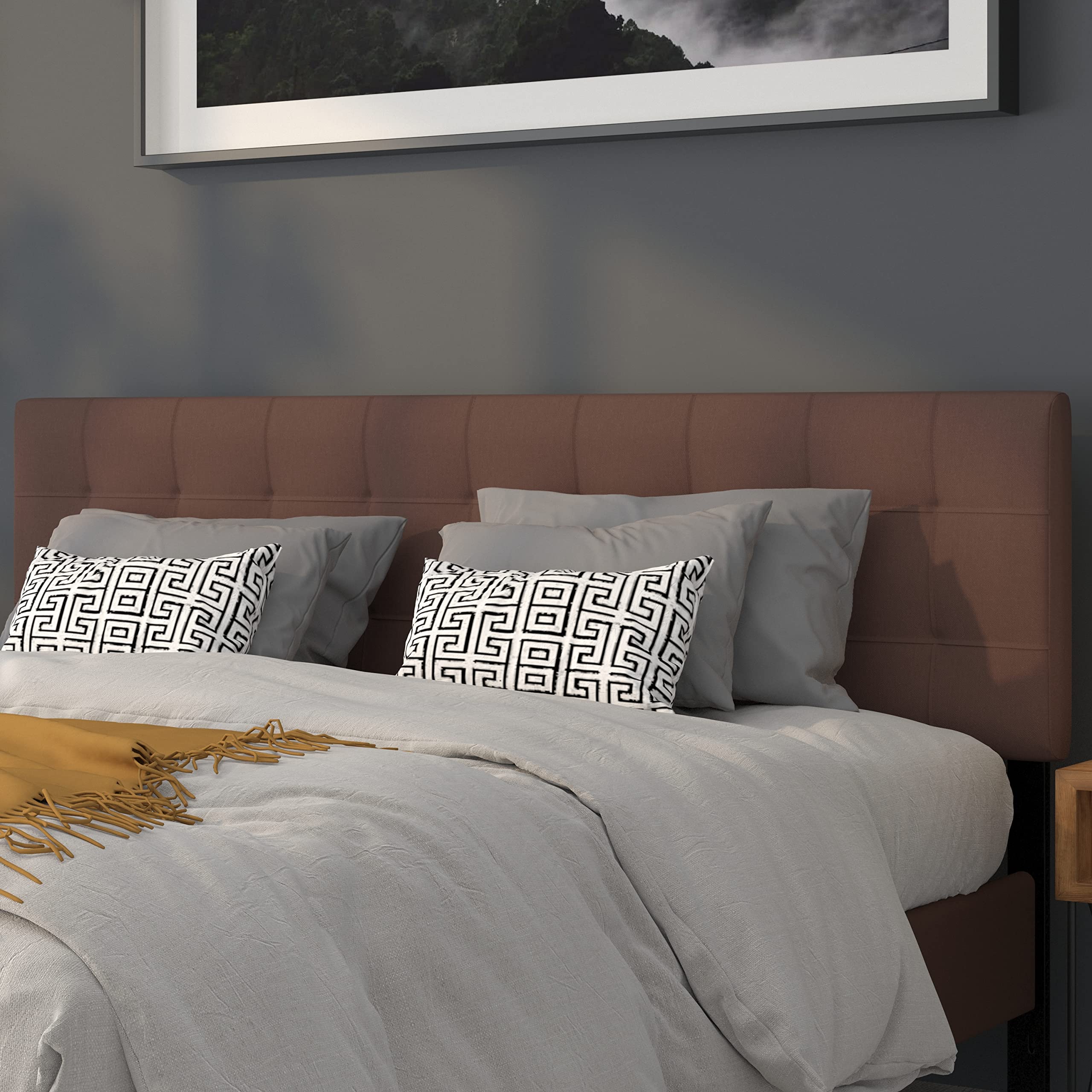 Flash Furniture Bedford Tufted Upholstered King Size Headboard - Dark Brown Fabric Upholstery - Perfect for Master Bedroom Decor & Luxury Bed Frame Enhancement