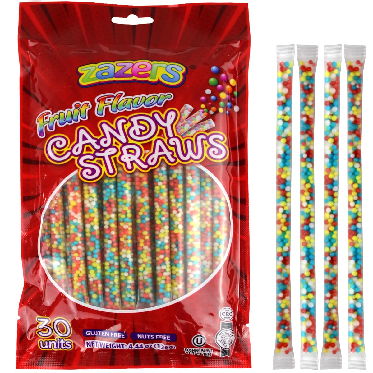 Colorful Fruit Flavor Candy Straws - Individually Wrapped Sweet Dots Snacks for Kids | Gluten Free & Nut Free | Perfect for Birthday Parties, Halloween, Festivals & School Events - Pack of 30