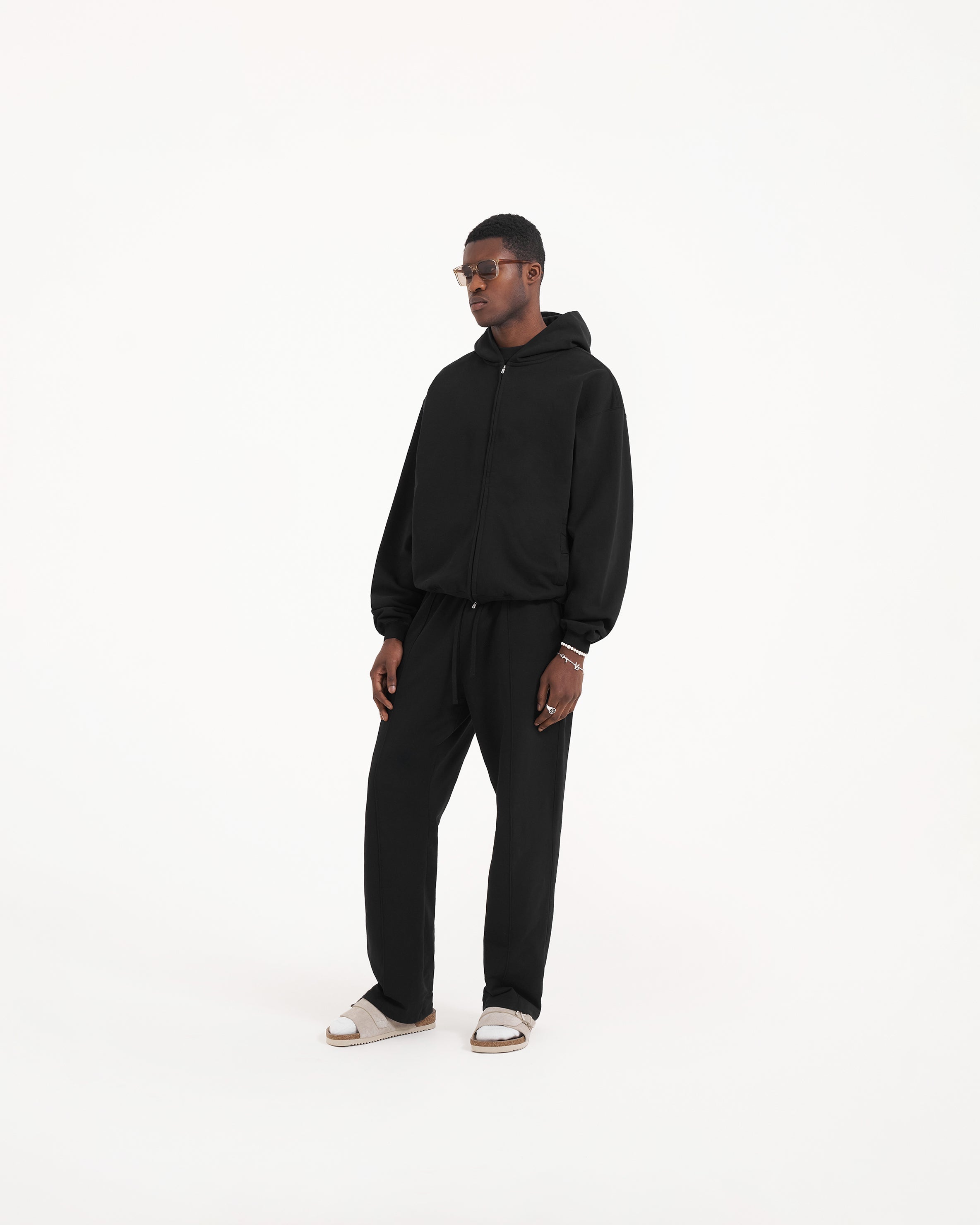 Initial Zip Hoodie for Men & Women - Jet Black Pullover with Front Pockets | Casual Streetwear, Gym, Outdoor Activities