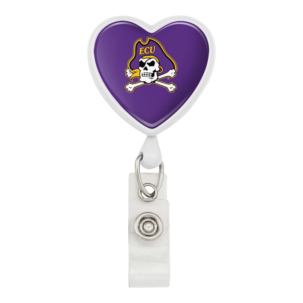 East Carolina Pirates Logo Heart Lanyard with Retractable Reel - Adjustable Badge ID Card Holder for Work, School & Events - Perfect for Teachers, Nurses, Security & Fans