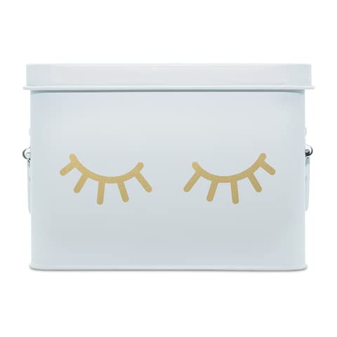 Premium AQ Matte White & Gold Metal Storage Box with Removable Tray - Secure Lid Organizer for Makeup, Jewelry, First Aid Supplies | Perfect for Vanity, Bathroom & Travel Organization | Minimalist Decorative Tin Container