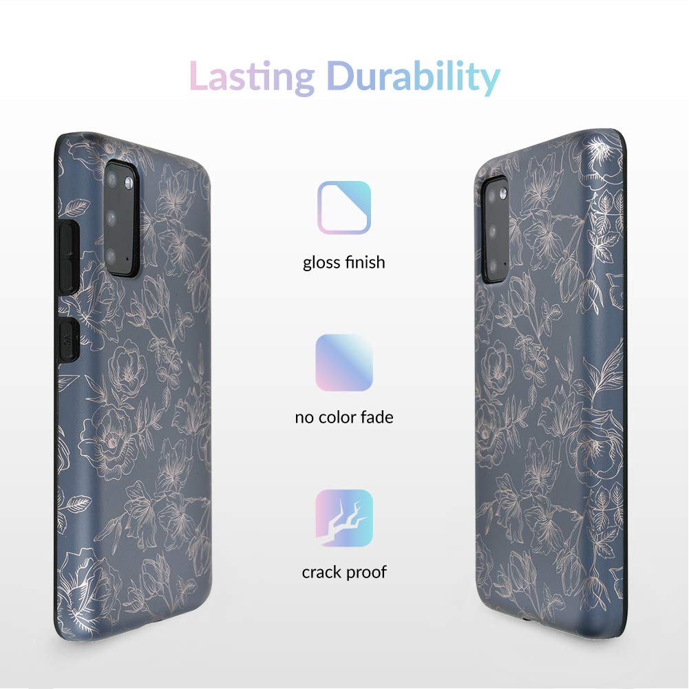 VELVET CAVIAR Samsung Galaxy S20 Case - Flower Design Protective Phone Cover for Women & Girls | Black Rose Gold Floral Pattern | Slim Fit Shockproof Case for Everyday Use & Gift Giving