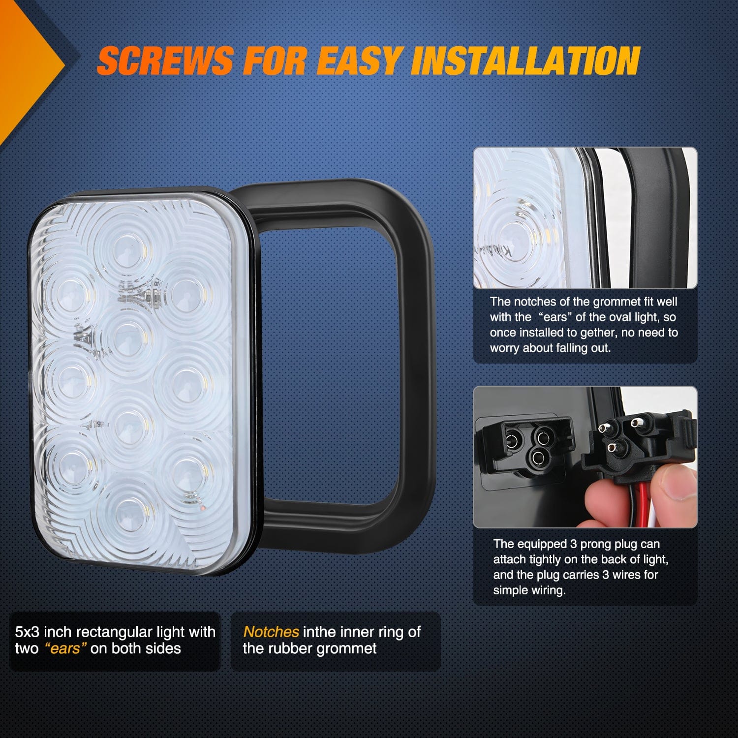 2 Pack 5x3 Inch 24 LED White Rectangular Trailer Tail Lights - Waterproof & Durable for Trucks, Trailers, RVs & Boats - Perfect for Night Driving & Safety Enhancement