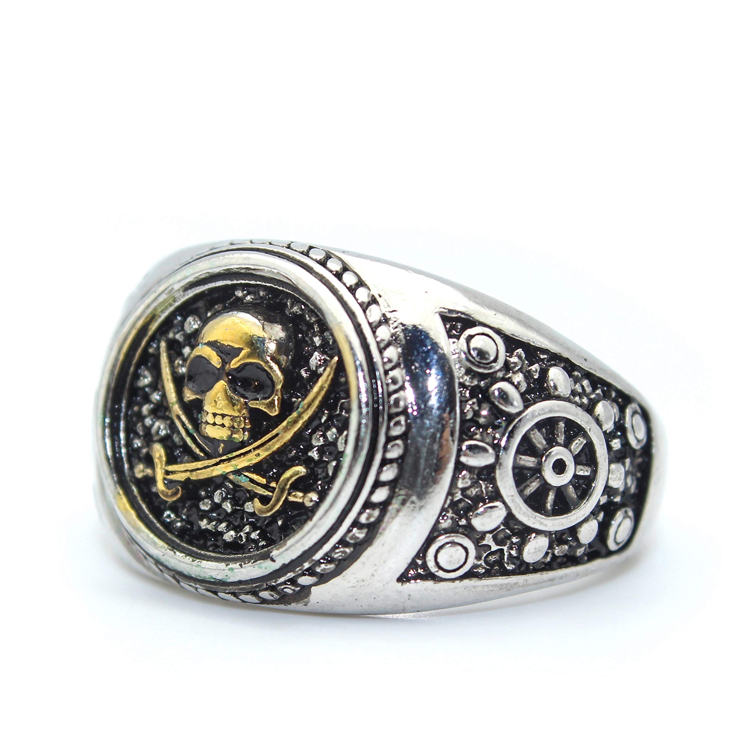Vintage Pirate Skull Ring for Men - Gothic Punk Rock Crossed Swords Jewelry, Biker Viking Skull Amulet Gift for Halloween & Costume Parties | Perfect for Gothic Fashion, Rock Concerts and Biker Events
