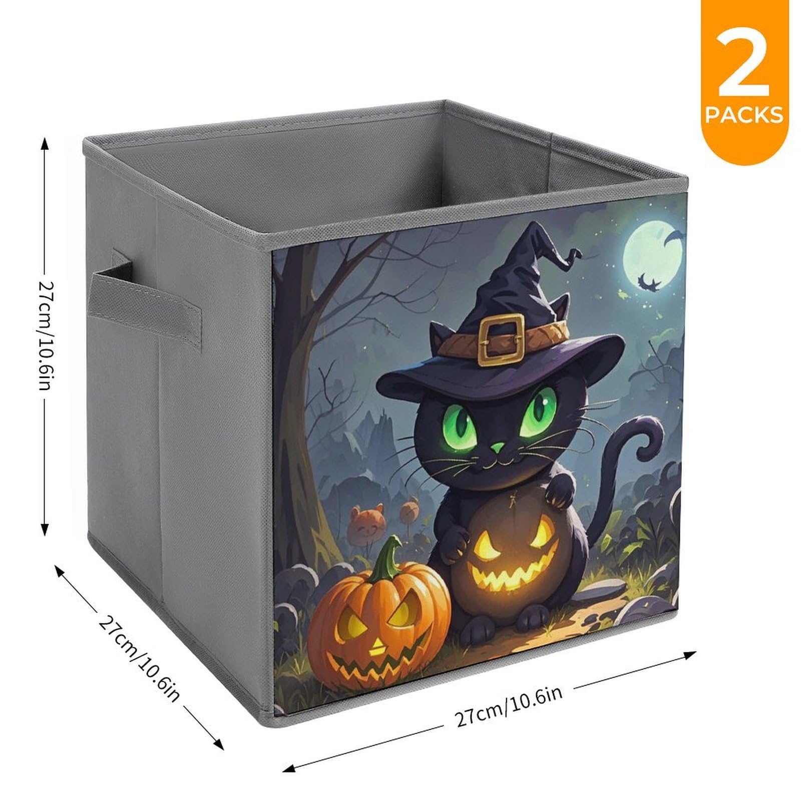 2PCS Foldable Storage Bins - Large Capacity Cat Halloween Printed Storage Boxes with Handles for Playroom, Office & Home Organization | Perfect for Toys, Books & Seasonal Decor Storage