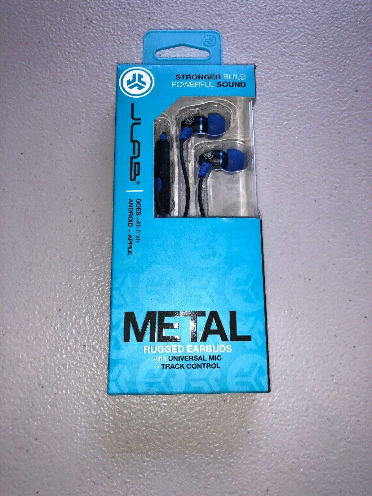 JLab JBuds Metal Wireless Earbuds - Bluetooth 5.0, 32H Playtime, IP55 Waterproof - Black/Electric Blue for Gym, Running & Commuting