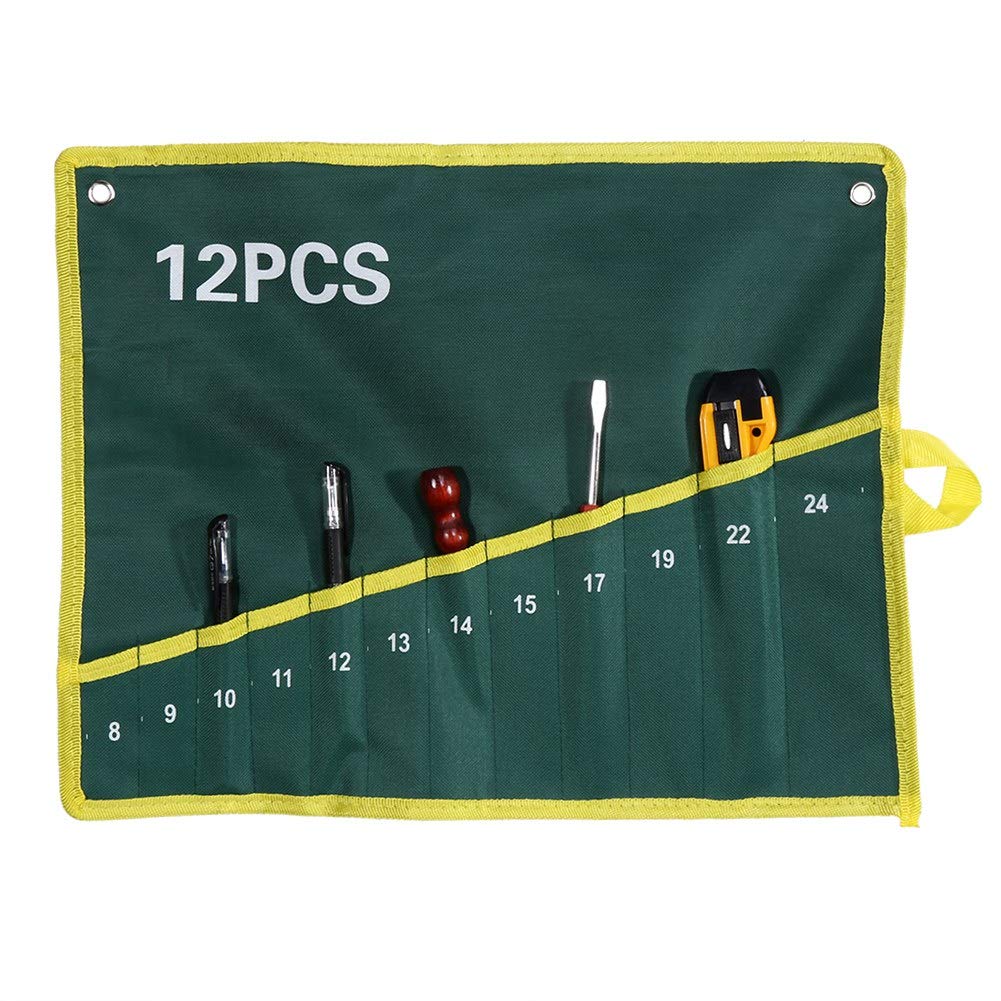 1Pcs Heavy Duty Tool Pouch with 12 Pockets - Wrench Storage Organizer Bag for Electricians, Plumbers & DIY Enthusiasts - Perfect for Construction, Home Repair & Workshop Use (Green)