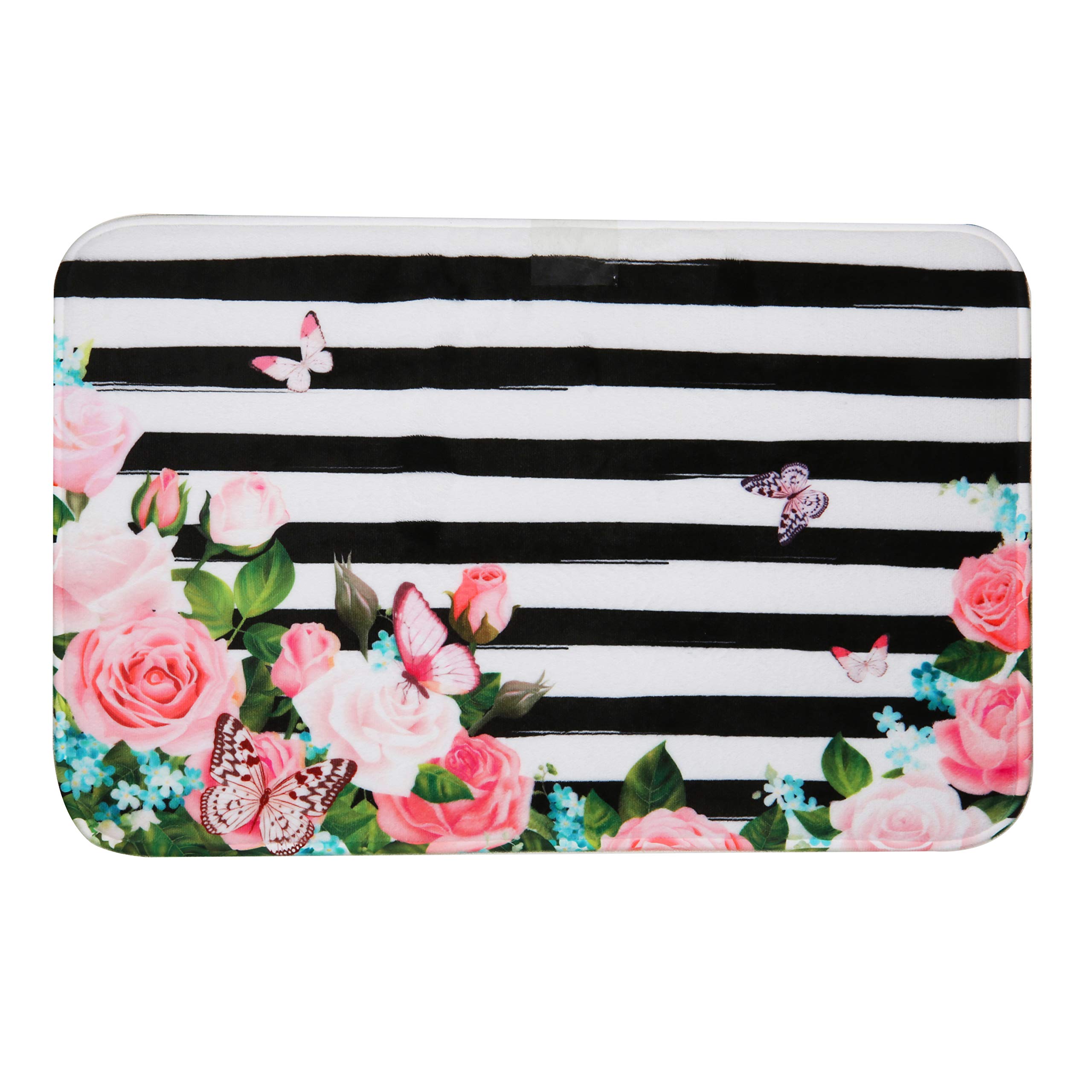 LIVILAN Floral Non-Slip Bath Mat with Butterfly Design - 24