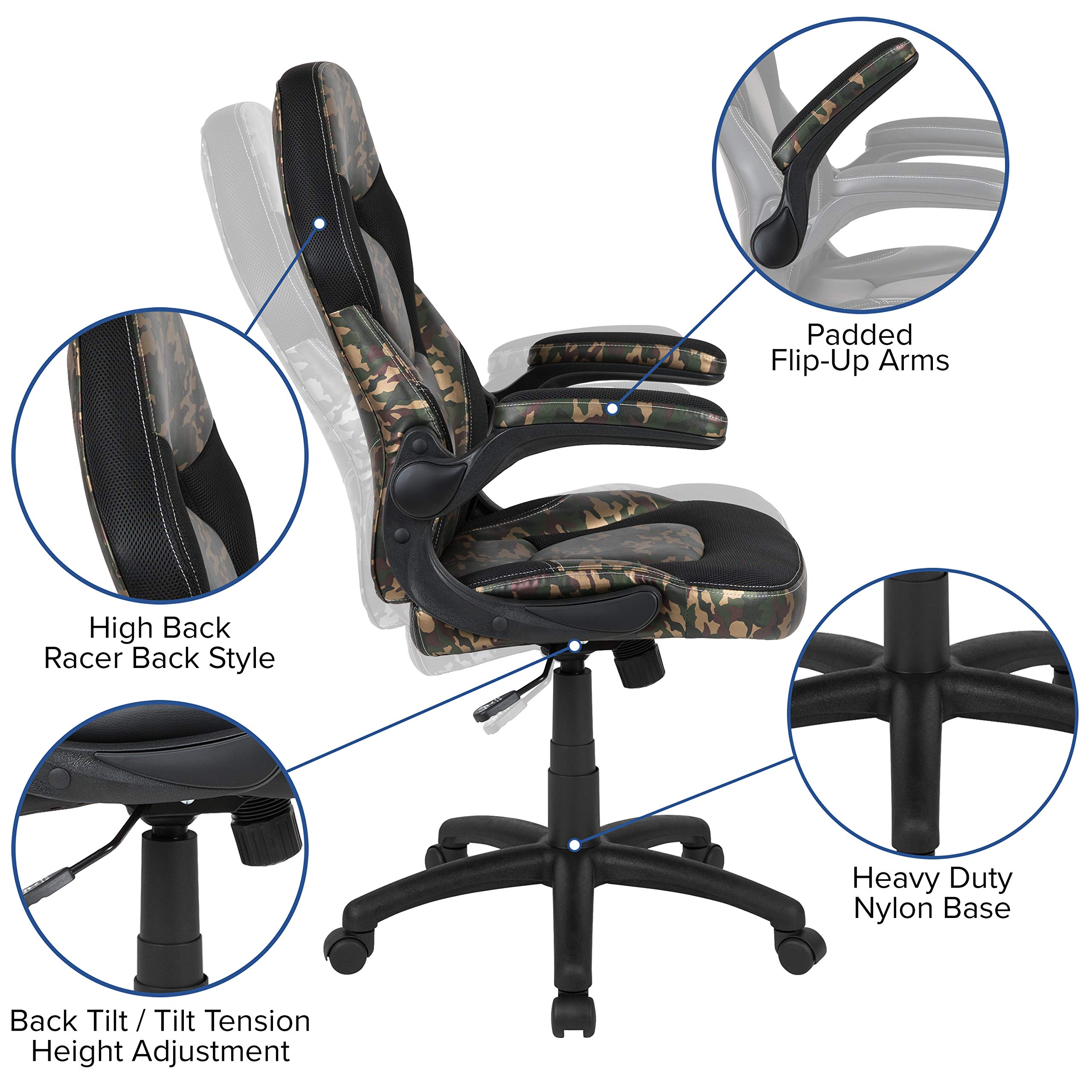 Black/Camo Gaming Desk Set with Cup Holder, Headphone Hook & Monitor Stand - Perfect for PC & Console Gamers, Streamers & Home Office Setup