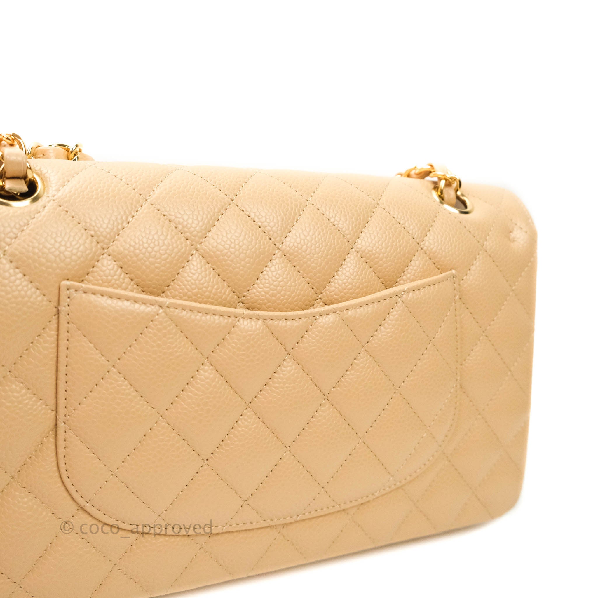 Chanel Classic Medium Double Flap Bag in Beige Caviar Leather with Gold Hardware - Luxury Handbag for Women, Perfect for Work, Evening Events & Special Occasions