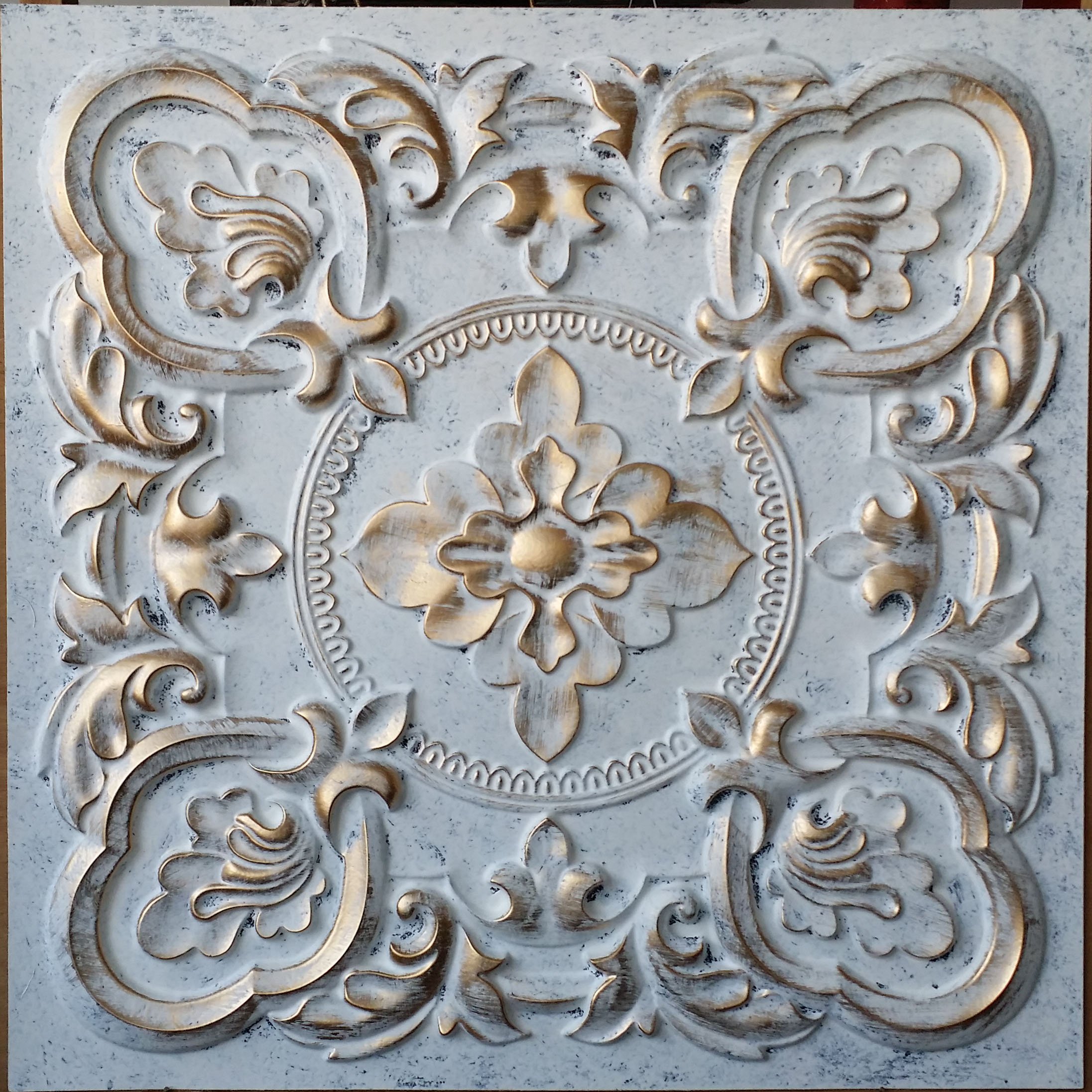 Faux Tin Ceiling Tiles - White & Gold Bar Design - Pack of 10 (PL30) - Easy DIY Installation for Home, Office & Restaurant Decor