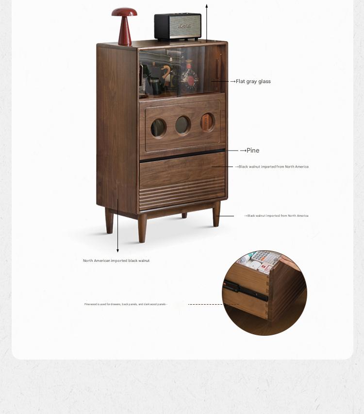 Vintage Black Walnut Solid Wood Antique Locker Retro Side Cabinet - Rustic Storage for Bedroom, Living Room & Entryway