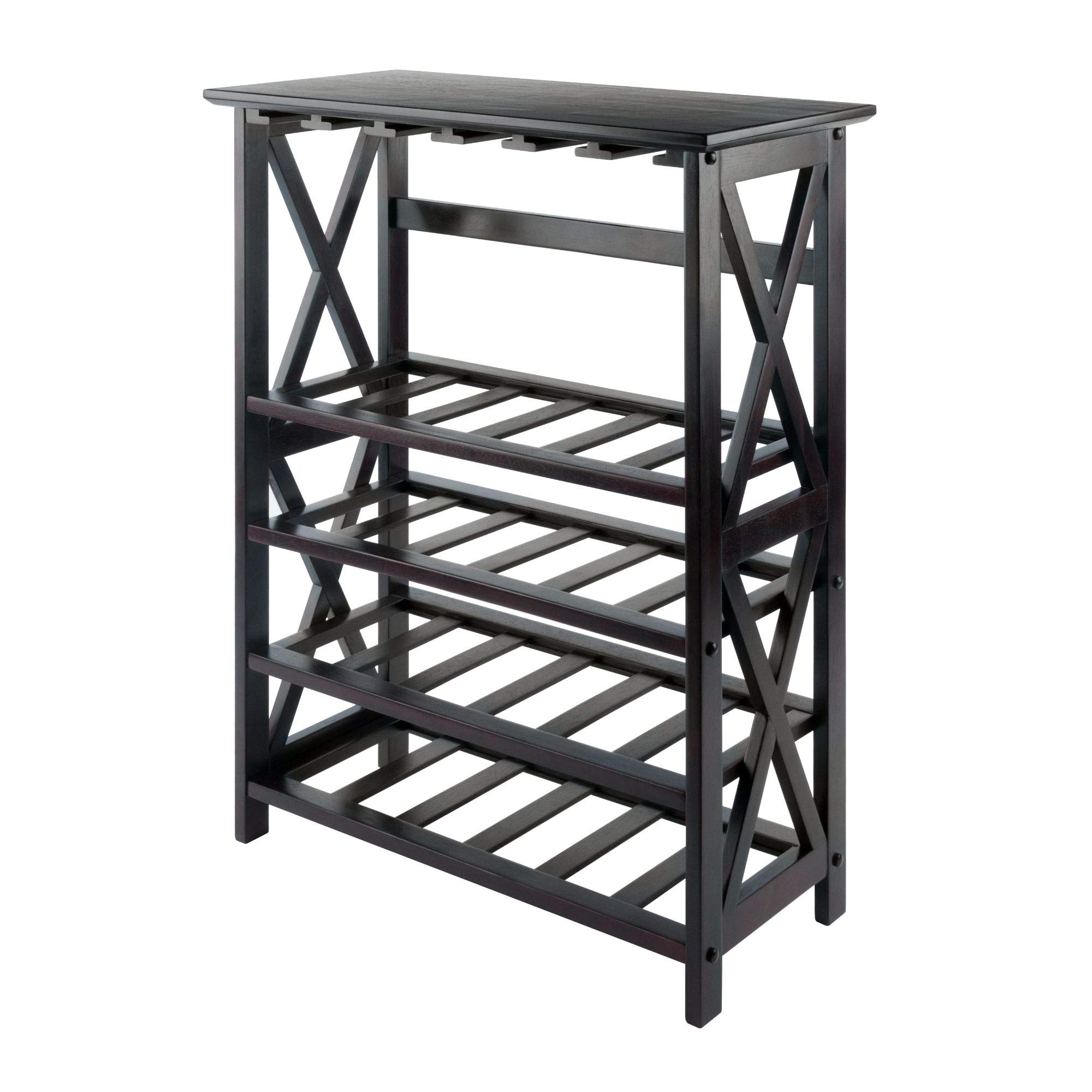 24-Bottle Rio Wine Rack with Glass Hangers - Space-Saving Wall Mounted Wine Storage for Kitchen, Dining Room or Bar Decor