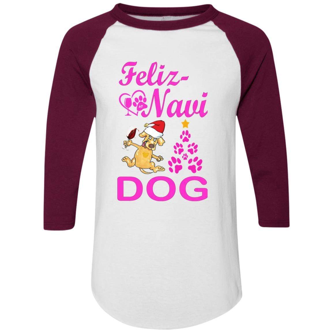 Feliz Navidad Dog Christmas Sweater - Pink Colorblock Raglan Jersey for Small & Large Dogs | Holiday Pet Outfit for Parties & Photos